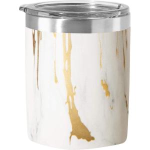 imageOggi Rocks Celebrate Collection Stainless Steel Insulated Tumbler  White Gold Marble 10 oz with clear slider lidWhite Gold Marble
