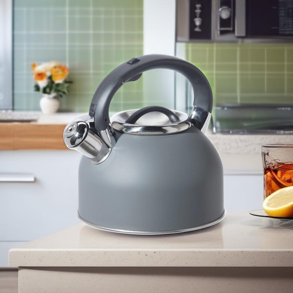 imageOGGI Tea Kettle for Stove Top  64oz  19lt Stainless Steel with Loud Whistle Ideal Hot Water Kettle and Water Boiler  GrayCharcoal