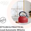 imageOGGI Tea Kettle for Stove Top  64oz  19lt Stainless Steel with Loud Whistle Ideal Hot Water Kettle and Water Boiler  Silver MirrorBrick Red