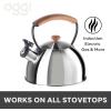 imageOGGI Tea Kettle for Stove Top  85oz  25lt Stainless Steel with Loud Whistle ampamp StayCool Wood Handle Ideal Hot Water Kettle and Water Boiler  Warm GrayStainless Steel