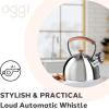 imageOGGI Tea Kettle for Stove Top  85oz  25lt Stainless Steel with Loud Whistle ampamp StayCool Wood Handle Ideal Hot Water Kettle and Water Boiler  Warm GrayStainless Steel