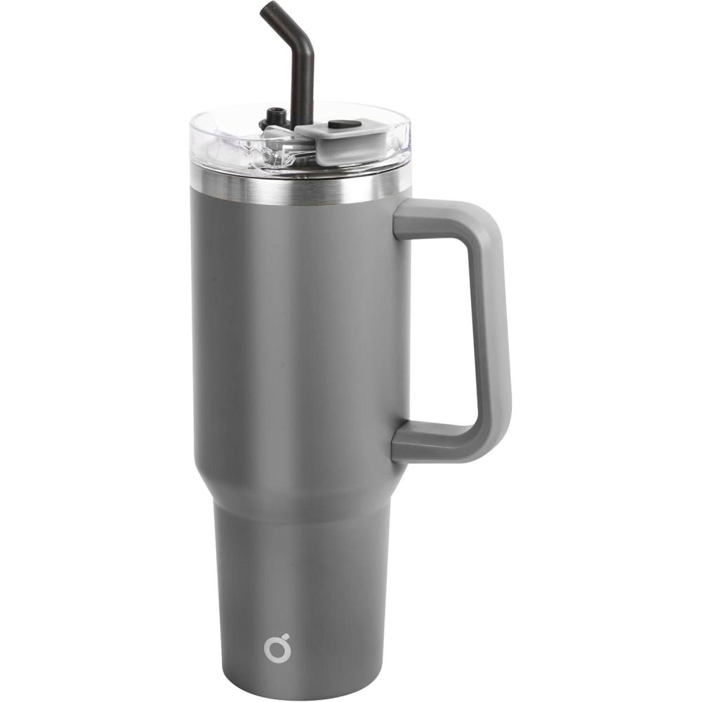 imageOGGI 40 oz Tumbler with Handle Straw ampamp Lid  Big Water Bottle Travel Coffee Mug Stainless Steel Vacuum Insulated Thermal Cup for Hot Cold Beverages Cold for 24Hrs ampamp Hot for 12Hrs  BlueGray