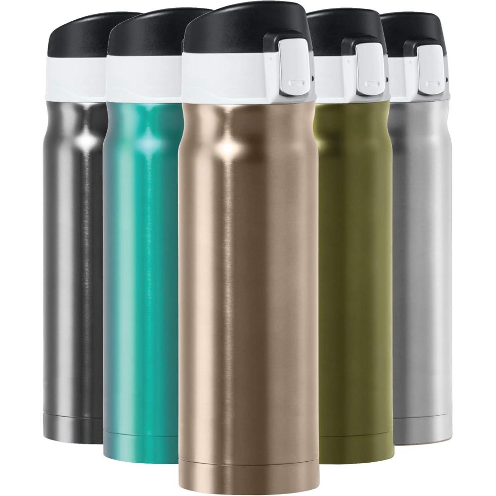 imageOGGI Caliber Stainless Steel Travel Water Bottle Insulated Coffee Mug Metal Water Bottle Sports Bottle Water Flask Travel Bottles 17oz PeacockChampagne