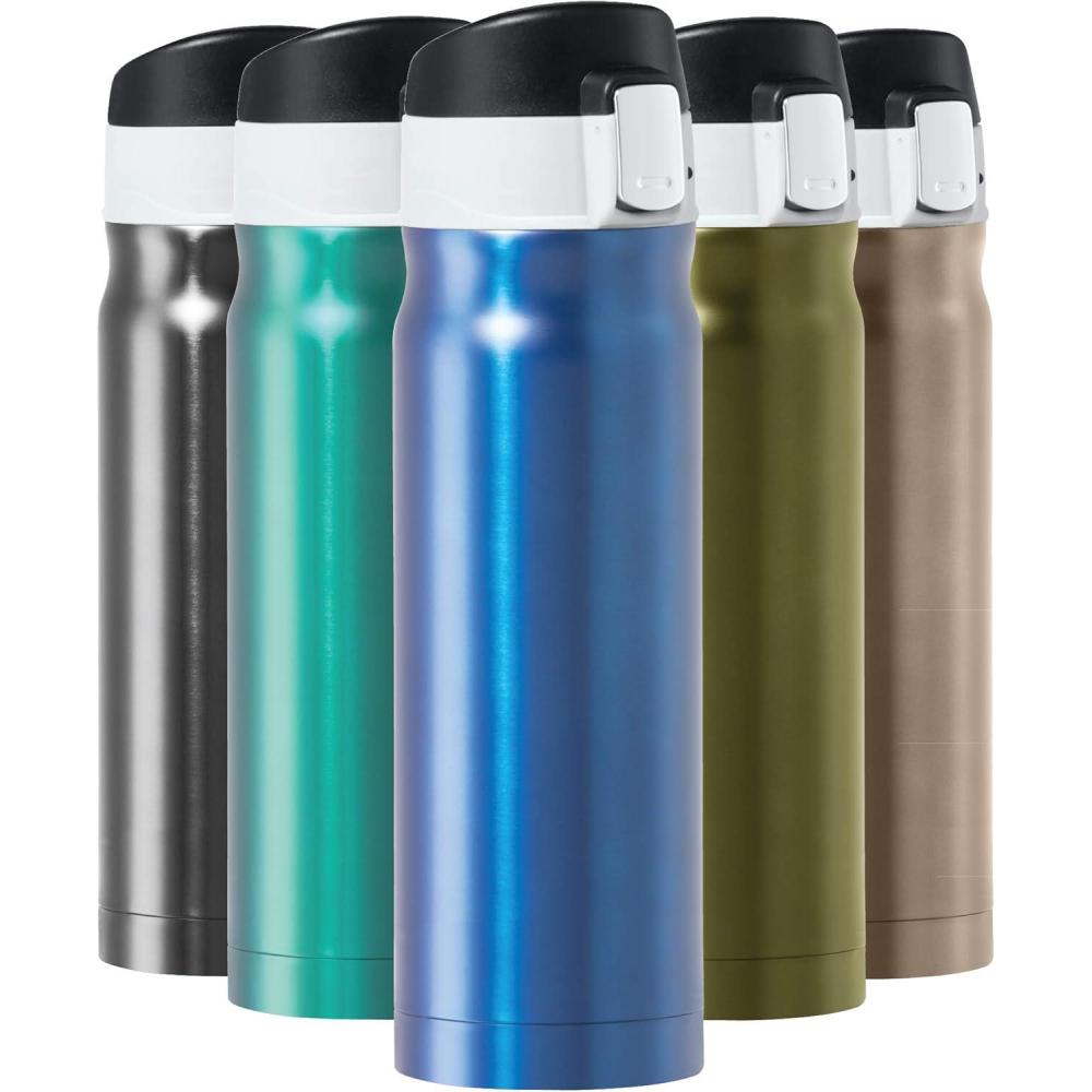 imageOGGI Caliber Stainless Steel Travel Water Bottle Insulated Coffee Mug Metal Water Bottle Sports Bottle Water Flask Travel Bottles 17oz PeacockMidnight Blue
