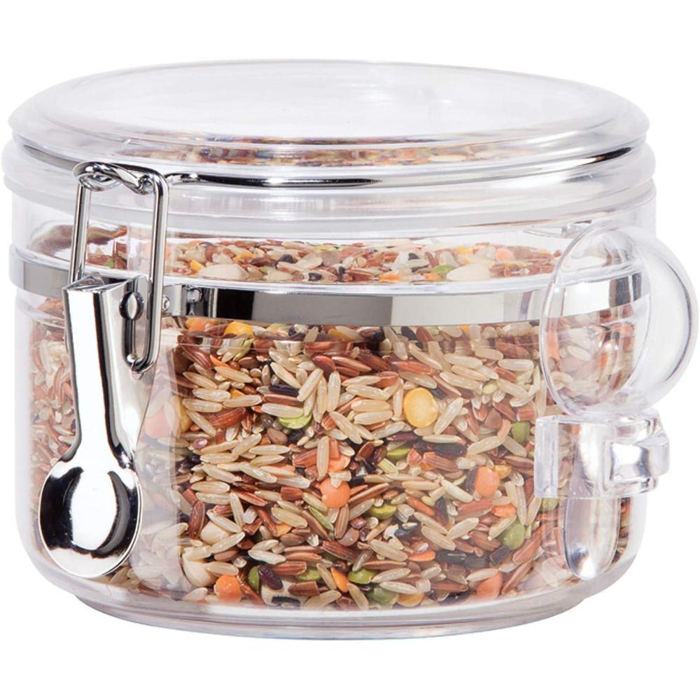 imageOGGI Clear Canister Airtight 38oz  Clamp Lid ampamp Spoon  Airtight Food Storage Containers Ideal for Kitchen ampamp Pantry Storage of Bulk Dry Food Including Flour Sugar Coffee Rice Tea Spices ampamp Herbs28 Fluid Ounces