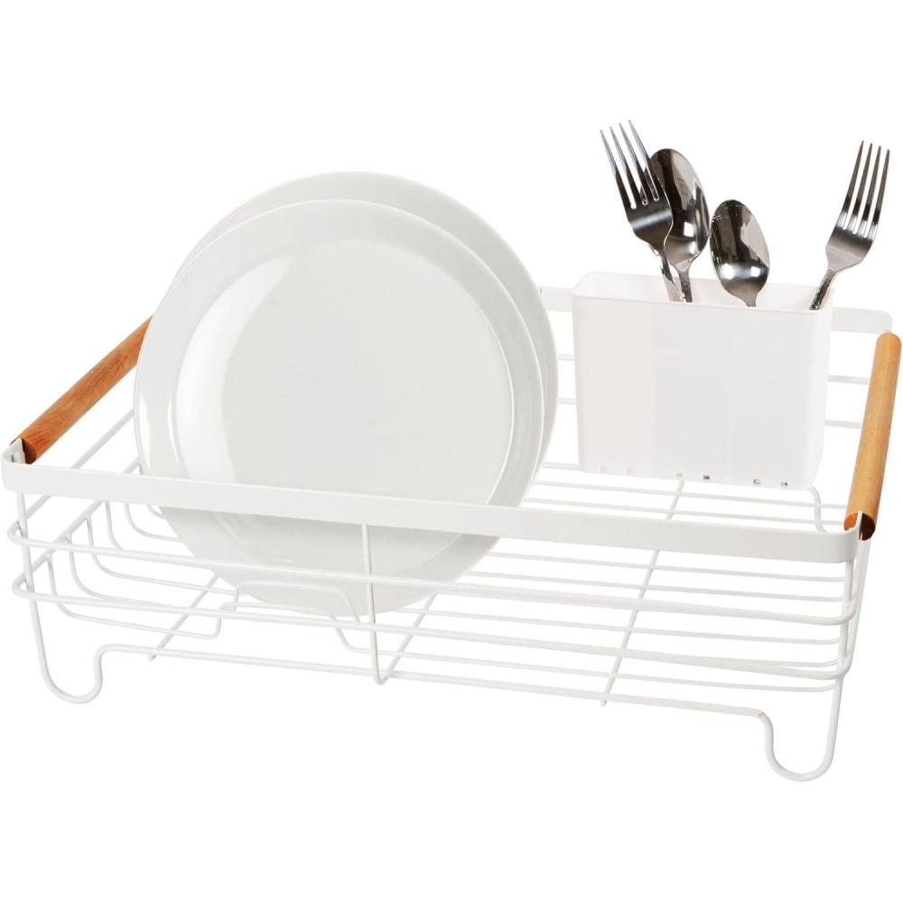 imageOGGI Large Dish Drying Rack  White ampamp Bamboo Dish Drying Rack Drying Rack Kitchen Dish Rack Dish Racks for Kitchen Counter Durable Coated Steel Kitchen Drying Rack with Cutlery HolderWhite  Bamboo