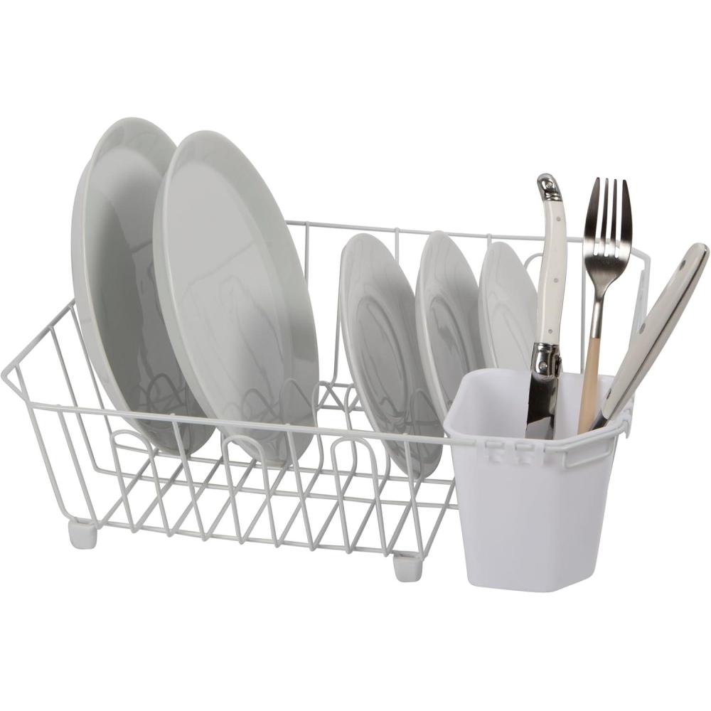 imageOGGI Large Dish Drying Rack  White ampamp Bamboo Dish Drying Rack Drying Rack Kitchen Dish Rack Dish Racks for Kitchen Counter Durable Coated Steel Kitchen Drying Rack with Cutlery HolderWhite