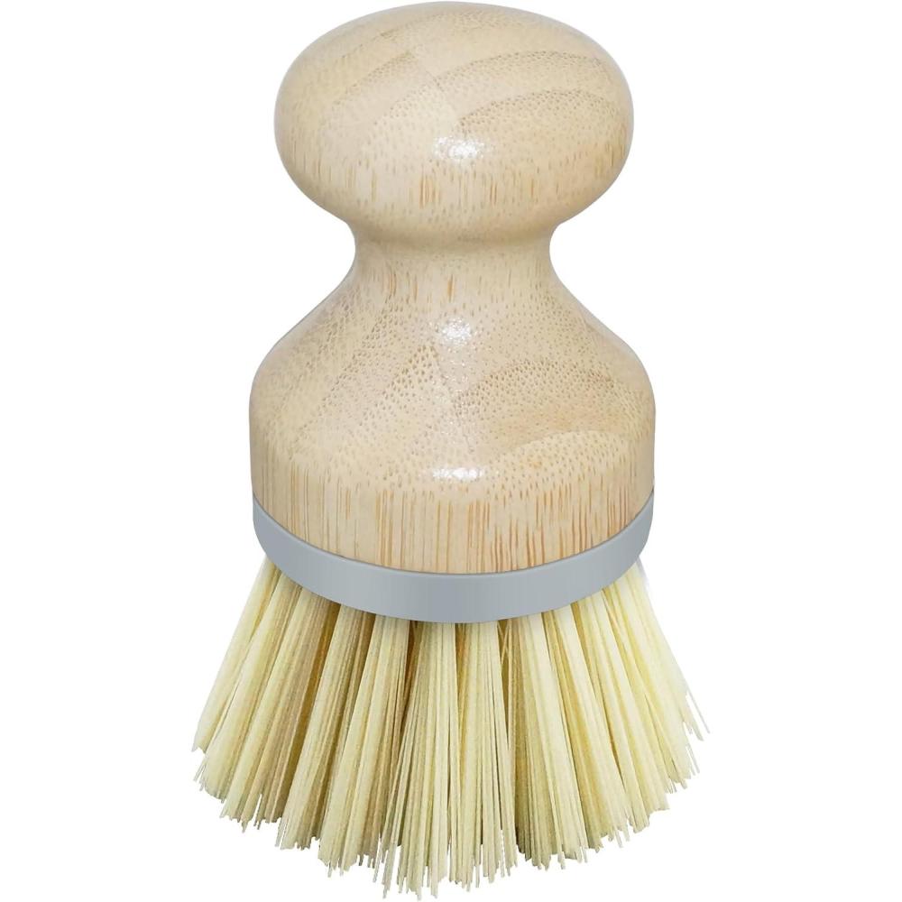 imageOGGI Natural Bamboo Dish Brush  Round Palm Dish Brush NonScratch Odorless Nylon Bristles Durable Scrub Brush for Grease ampamp Grime Safe Cleaning Brush for NonStick Cookware  Turquoise AccentGray