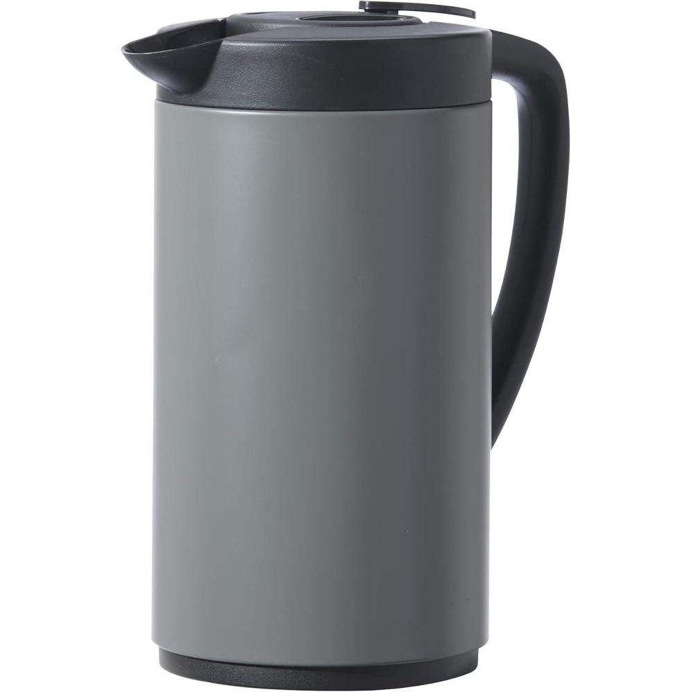 imageOGGI Oval Carafe Glass Liner  Stainless Steel Body 1 Liter  34oz Capacity  Ideal Glass Vacuum Coffee Carafe and Tea Thermos Press Button for Easy Pouring  StainlessCharcoal