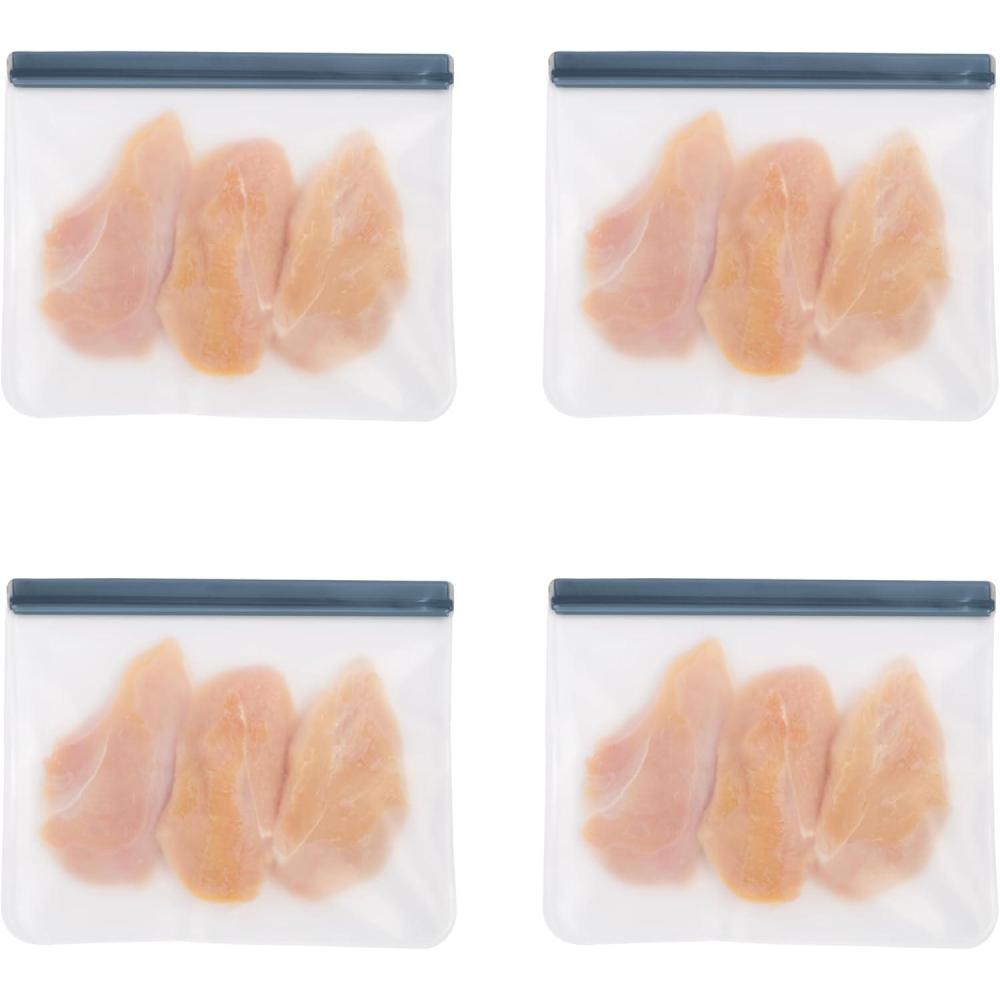 imageOGGI Reusable Food Storage Bags  Set of 4 12x10quot Large  Ideal Lunch Bags Freezer Bags Snack Bags Storage Bags Snack Bag for Travel Ice Bags Reusable  Durable FoodGrade BPAFreeSet4  12x10
