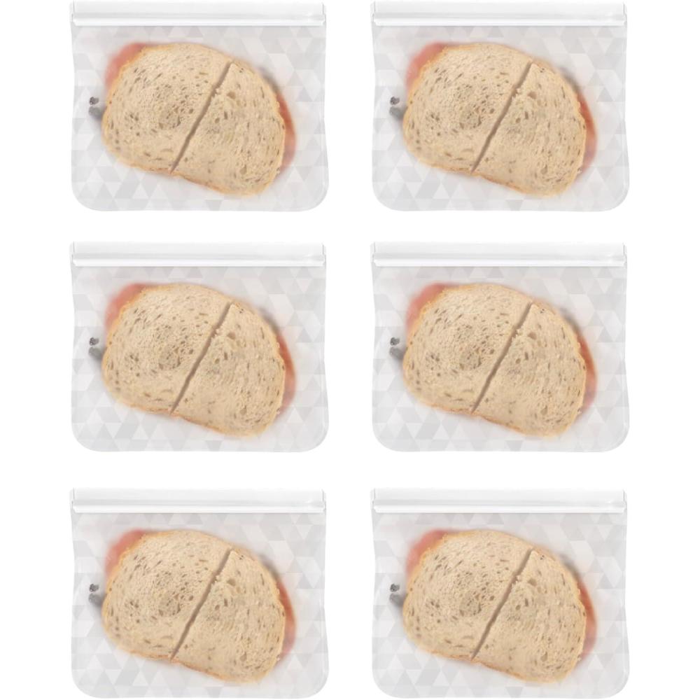 imageOGGI Reusable Food Storage Bags  Set of 4 12x10quot Large  Ideal Lunch Bags Freezer Bags Snack Bags Storage Bags Snack Bag for Travel Ice Bags Reusable  Durable FoodGrade BPAFreeSet6  85x7