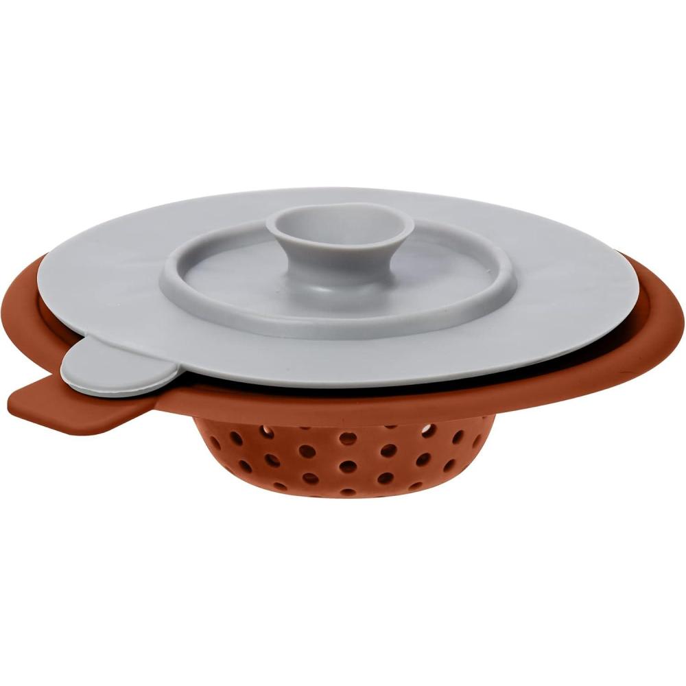 imageOGGI Silicone Sink Strainer ampamp Stopper Set Great Kitchen Sink Strainer Silicone Drain Stopper Sink Drain Strainer Sink Plug 46 Diameter Rim GrayBrick Red
