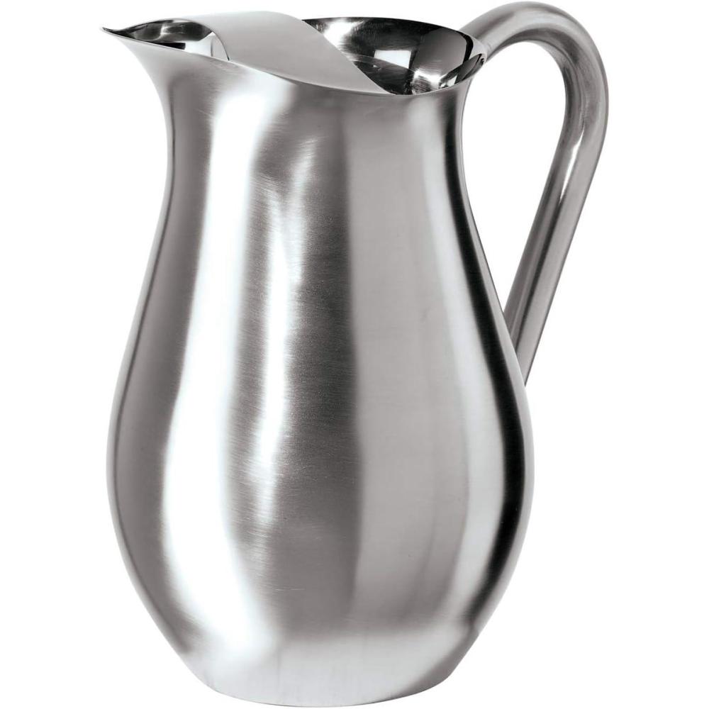 imageOGGI Slimline Stainless Steel Pitcher Stainless Steel Water wIce Guard Water Carafe Great Metal Container for Entertaining Ideal 68oz  2 Lt Drink PitcherStainless Steel