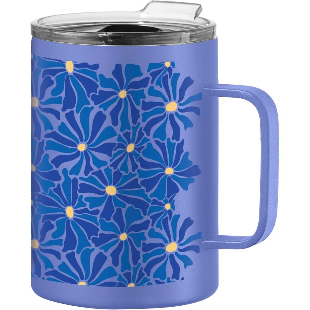imageOGGI ThermoMug Stainless Steel Insulated Mug Double Wall Vacuum Insulated wHandle ampamp Lid Coffee Cup Camping Mug Travel Thermos 14oz420ml RedBlue Floral