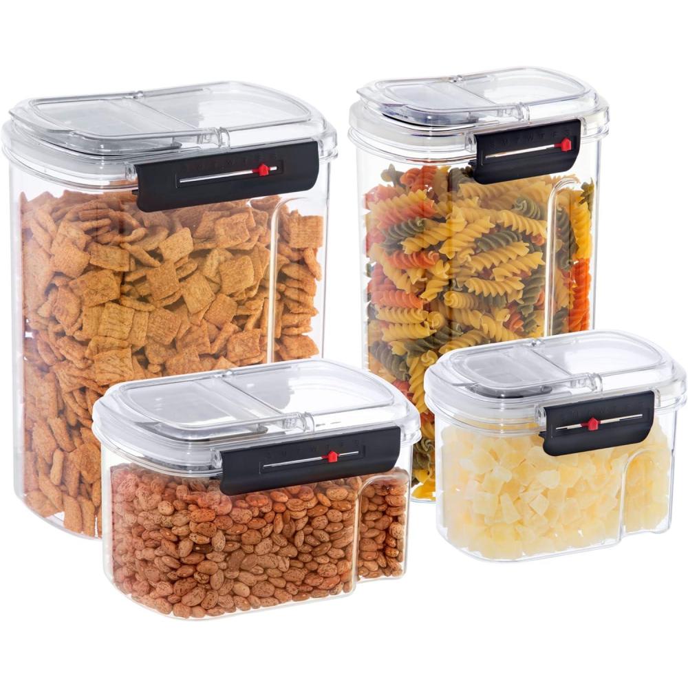 imageOggi Easi Grip 57oz Moisture Proof Storage Container Ultra Clear BPAFree Sealable Canister Flip Open Pouring Lid Date Reminder Slider on Clip Ideal Cereal Dispenser 57oz  17ltSet of 4