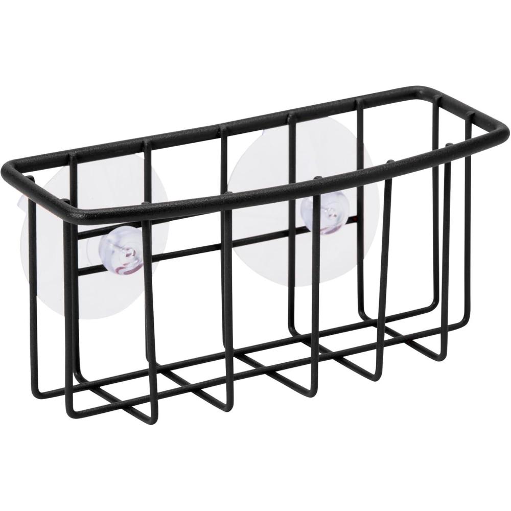 imageOggi Metal Suction Caddy Black Kitchen Sink Organizer for Sponge Brush Soap PowderCoated Metal Open Design for Quick Drying Suction Cup Mount 6x25x275 Inch 028 lb
