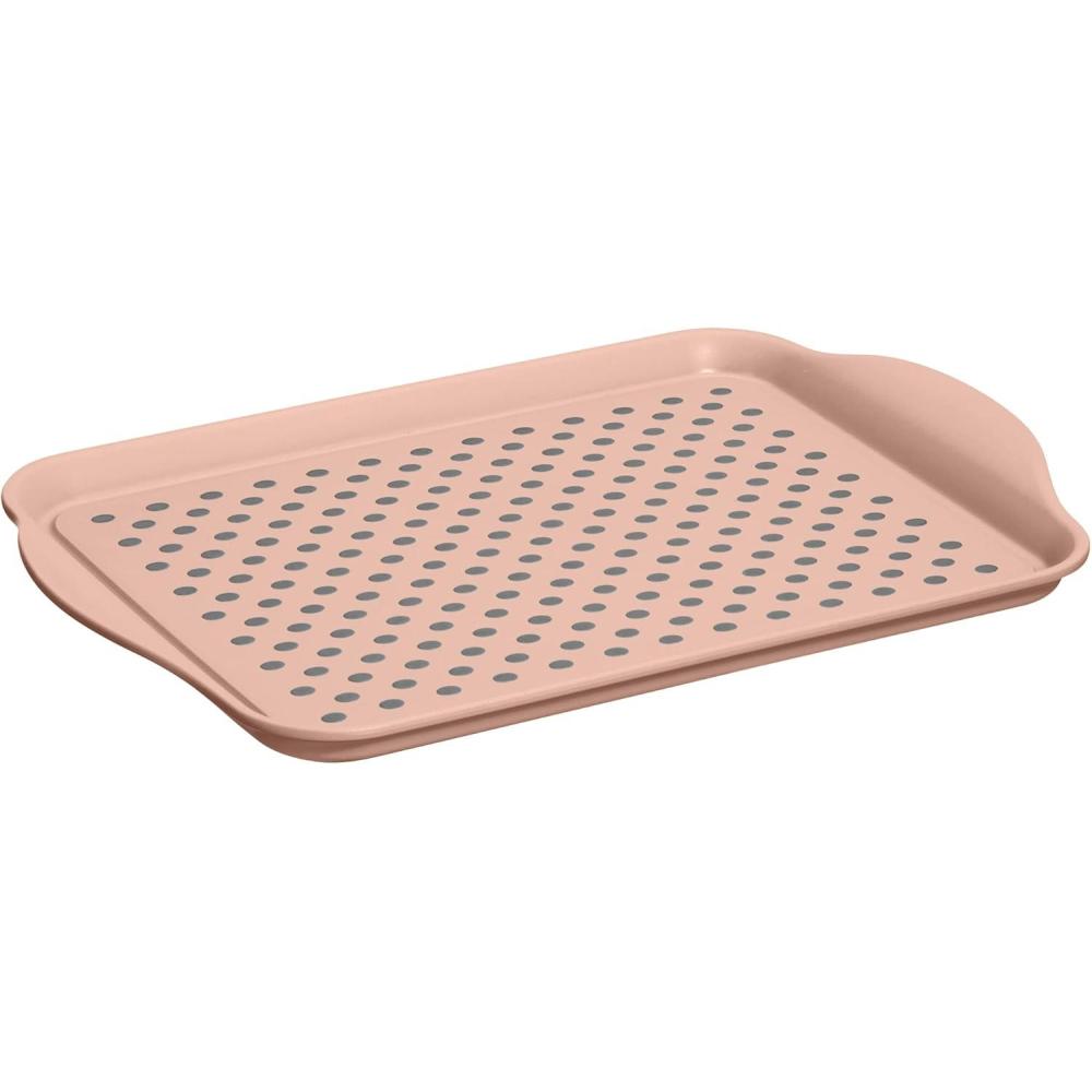 imageOggi OGGI Anti Slip Serving Tray with Handles Black Rectangle Tray  Ideal for Eating Breakfast Food Appetizer Tray Serving 175 x 115 55043BlushBrick Red