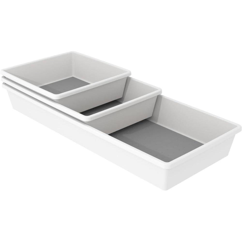 imageOggi Set of 3 White Drawer Organizers  1 6x625 1 625x925 1 625x1575  Ideal for Organizing Kitchen Drawers Office Desk Silverware Kitchen Utensils Cosmetics and Bathrooms