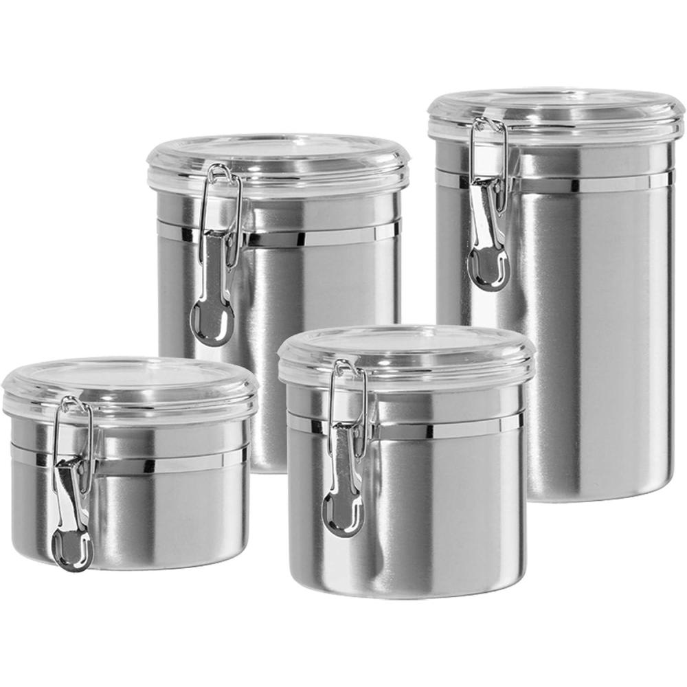imageOggi Set of 4 Stainless Steel Kitchen Canisters  Airtight Clamp Lid Clear SeeThru Top  Ideal for Kitchen Storage Food Storage Pantry Storage  Includes 1 each 26oz 36oz 47oz 62oz4pc New