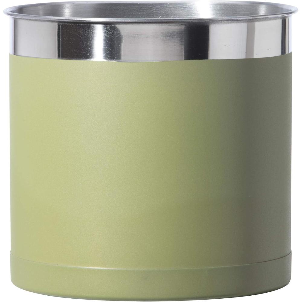 imageOggi Stainless Steel Jumbo Utensil Holder  7quot Utensil Caddy Weighted Base for Stability  Extra Large Utensil Crock and Countertop Utensil Organizer Stainless SteelOlive  7