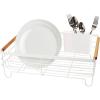 imageOGGI Large Dish Drying Rack  White ampamp Bamboo Dish Drying Rack Drying Rack Kitchen Dish Rack Dish Racks for Kitchen Counter Durable Coated Steel Kitchen Drying Rack with Cutlery HolderWhite  Bamboo