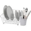 imageOGGI Large Dish Drying Rack  White ampamp Bamboo Dish Drying Rack Drying Rack Kitchen Dish Rack Dish Racks for Kitchen Counter Durable Coated Steel Kitchen Drying Rack with Cutlery HolderWhite