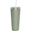 imageOggi 24oz Vacuum Insulated Fluted Tumbler with Straw  Stainless Steel Travel Coffee Mug Cute Adult Sippy Cup with Lid  Hot ampamp Cold Beverage Gift Car Cup Holder Friendly BlushGreen