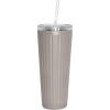 imageOggi 24oz Vacuum Insulated Fluted Tumbler with Straw  Stainless Steel Travel Coffee Mug Cute Adult Sippy Cup with Lid  Hot ampamp Cold Beverage Gift Car Cup Holder Friendly BlushGray