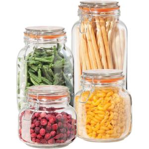 imageOGGI 4 Piece Airtight Glass Storage Containers Set  Includes 4 Glass Kitchen Canisters with Clamp Lids ampamp Silicone Seals  Farmhouse Kitchen Dcor Kitchen Storage Pantry Storage Food Storage4 Piece Set  Mixed