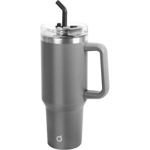imageOGGI 40 oz Tumbler with Handle Straw ampamp Lid  Big Water Bottle Travel Coffee Mug Stainless Steel Vacuum Insulated Thermal Cup for Hot Cold Beverages Cold for 24Hrs ampamp Hot for 12Hrs  BlueGray