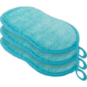 imageOGGI Bambou OdorFree Kitchen Sponges  Natural Kitchen Sponges for Dishes 91 BambooDerived Rayon Cellulose Fiber Reusable Absorbent Hygienic Durable NonScratch Washable  3 pcs 7x4Turquoise