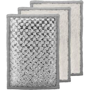 imageOGGI Bambou OdorFree Scrubbing Sponges  Natural Scrub Sponges for Dishes 91 BambooDerived Rayon Cellulose Fiber Reusable Absorbent Durable Scrubbers NonScratch Washable  3 pcs 7x4WhiteGray