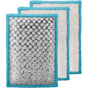 imageOGGI Bambou OdorFree Scrubbing Sponges  Natural Scrub Sponges for Dishes 91 BambooDerived Rayon Cellulose Fiber Reusable Absorbent Durable Scrubbers NonScratch Washable  3 pcs 7x4WhiteTurquoise