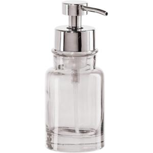 imageOGGI Glass Foaming Soap Dispenser  10oz Capacity Round Heavy Glass  Stylish Refillable Foaming Hand Soap Dispenser for Bathroom and Kitchen GrayChromeClear