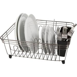 imageOGGI Large Dish Drying Rack  White ampamp Bamboo Dish Drying Rack Drying Rack Kitchen Dish Rack Dish Racks for Kitchen Counter Durable Coated Steel Kitchen Drying Rack with Cutlery HolderBlack Chrome