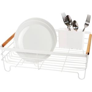 imageOGGI Large Dish Drying Rack  White ampamp Bamboo Dish Drying Rack Drying Rack Kitchen Dish Rack Dish Racks for Kitchen Counter Durable Coated Steel Kitchen Drying Rack with Cutlery HolderWhite  Bamboo