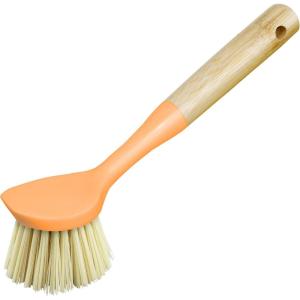 imageOGGI Natural Bamboo Dish Brush  NonScratch Odorless Nylon Bristles Durable Scrub Brush with Scraper for Grease ampamp Grime Safe Cleaning Brush for NonStick Cookware  Orange Accent ColorOrange