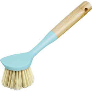 imageOGGI Natural Bamboo Dish Brush  NonScratch Odorless Nylon Bristles Durable Scrub Brush with Scraper for Grease ampamp Grime Safe Cleaning Brush for NonStick Cookware  Orange Accent ColorTurquoise
