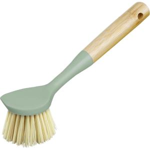 imageOGGI Natural Bamboo Dish Brush  NonScratch Odorless Nylon Bristles Durable Scrub Brush with Scraper for Grease ampamp Grime Safe Cleaning Brush for NonStick Cookware  Orange Accent ColorSage