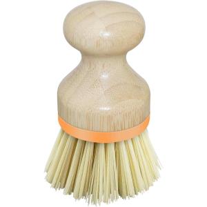 imageOGGI Natural Bamboo Dish Brush  Round Palm Dish Brush NonScratch Odorless Nylon Bristles Durable Scrub Brush for Grease ampamp Grime Safe Cleaning Brush for NonStick Cookware  Turquoise AccentOrange