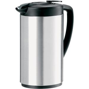 imageOGGI Oval Carafe Glass Liner  Stainless Steel Body 1 Liter  34oz Capacity  Ideal Glass Vacuum Coffee Carafe and Tea Thermos Press Button for Easy Pouring  StainlessStainless Steel