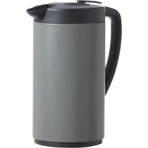 imageOGGI Oval Carafe Glass Liner  Stainless Steel Body 1 Liter  34oz Capacity  Ideal Glass Vacuum Coffee Carafe and Tea Thermos Press Button for Easy Pouring  StainlessCharcoal