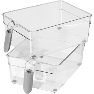 imageOGGI Stackable Storage Bin With Handle  Large 1475quot x 85quot x 375quot  Ideal for Kitchen Organization Pantry Storage Fridge Organizing Clear1225Inch by 78Inch