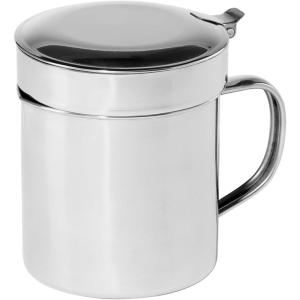 imageOGGI Stainless Steel Grease Container with Handle Removable Strainer and Flip Top Lid Perfect container for fryer oil bacon drippings lard and ghee oil Can capacity  025 Gall  1 Qt  095 Lt1 Quart
