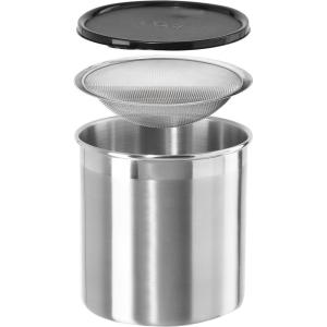 imageOGGI Stainless Steel Grease Container with Handle Removable Strainer and Flip Top Lid Perfect container for fryer oil bacon drippings lard and ghee oil Can capacity  025 Gall  1 Qt  095 Lt1 Gallon  4 Quart  375 Liter