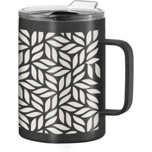 imageOGGI ThermoMug Stainless Steel Insulated Mug Double Wall Vacuum Insulated wHandle ampamp Lid Coffee Cup Camping Mug Travel Thermos 14oz420ml RedGeo Leaf