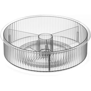 imageOggi 12quot Divided Fluted Lazy Susan Turntable Organizer  Clear Rotating Cabinet Organizer with Removable Divider for Kitchen Pantry Fridge Bathroom Spices Makeup Perfume ampamp More
