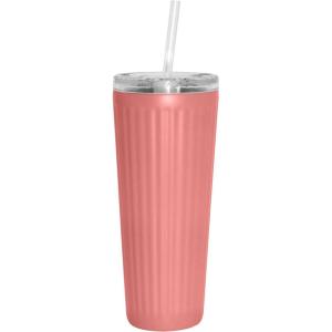 imageOggi 24oz Vacuum Insulated Fluted Tumbler with Straw  Stainless Steel Travel Coffee Mug Cute Adult Sippy Cup with Lid  Hot ampamp Cold Beverage Gift Car Cup Holder Friendly BlushBlush