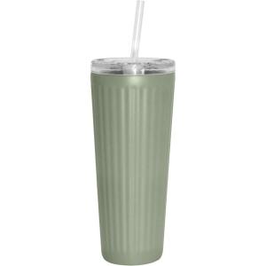 imageOggi 24oz Vacuum Insulated Fluted Tumbler with Straw  Stainless Steel Travel Coffee Mug Cute Adult Sippy Cup with Lid  Hot ampamp Cold Beverage Gift Car Cup Holder Friendly BlushGreen