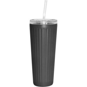 imageOggi 24oz Vacuum Insulated Fluted Tumbler with Straw  Stainless Steel Travel Coffee Mug Cute Adult Sippy Cup with Lid  Hot ampamp Cold Beverage Gift Car Cup Holder Friendly BlushBlack